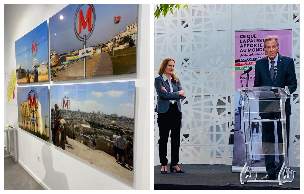 سفير دولة فلسطين لدى تونس هائل الفاهوم يلقي كلمة خلال افتتاح المعرض